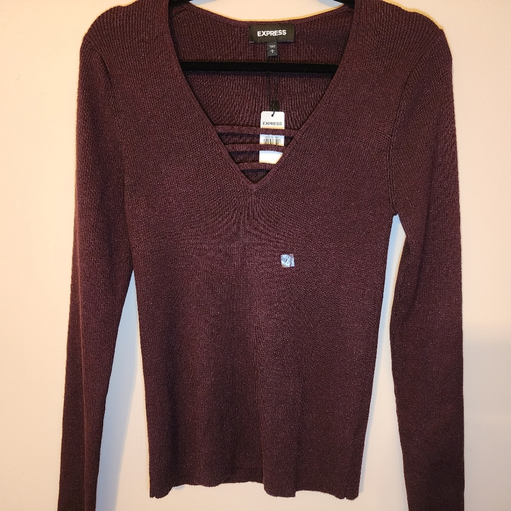 Express Large Long Sleeve Sparkly Maroon Shirt